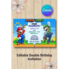 Twin Super Mario and Luigi Invitation | Canva Template